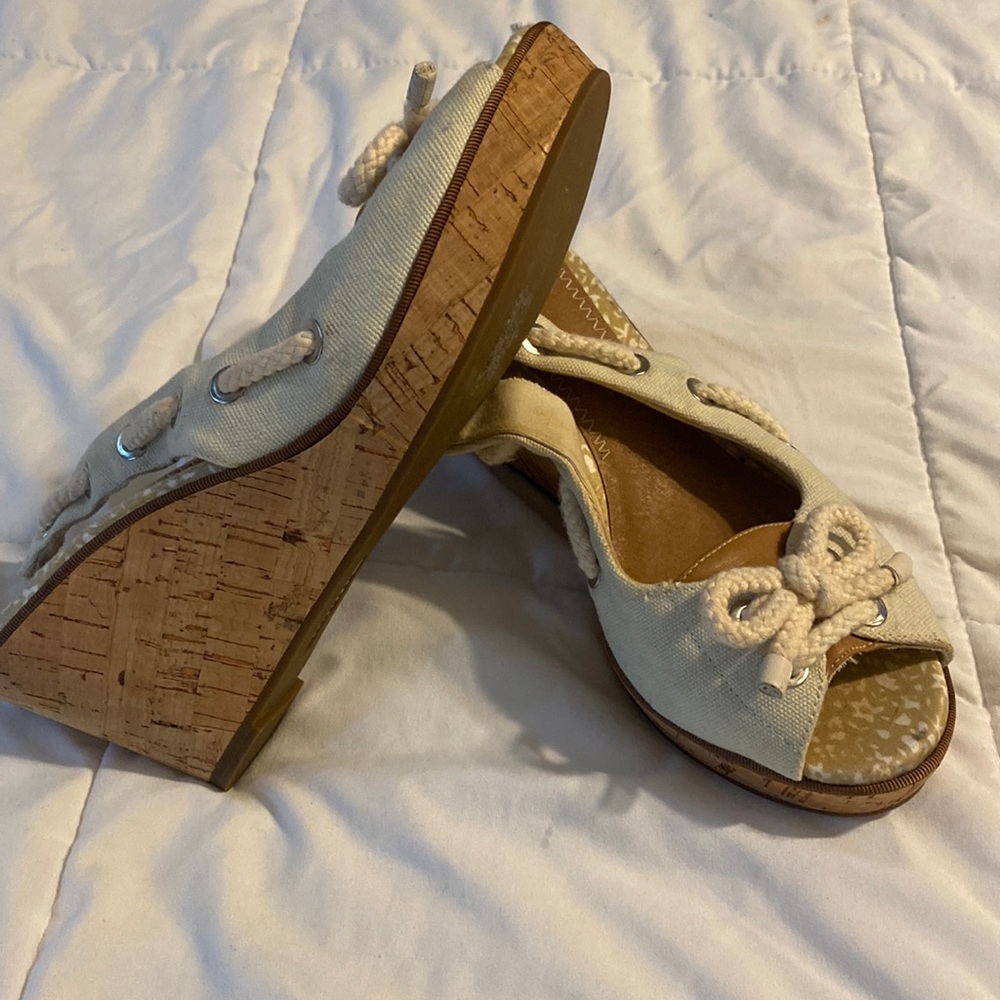 Sperry Wedge Natural /Cream Cork Heel Sandals, size 10